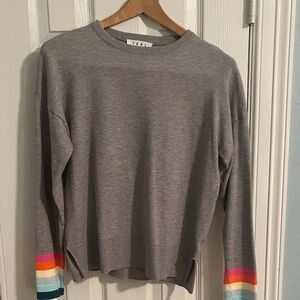 THML Anthropologie Gray Sweater with Rainbow 🌈 Sleeve Stripes pride